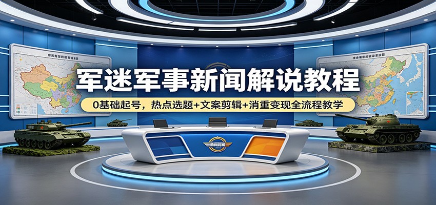 军迷军事新闻解说教程：0基础起号，热点选题+文案剪辑+消重变现全流程教学-旺仔资源库