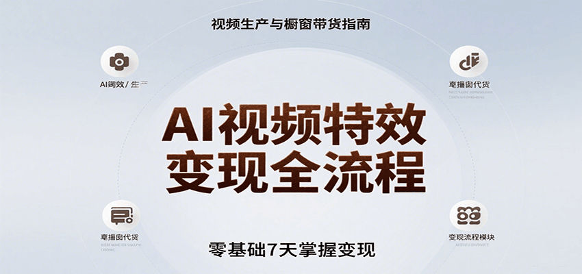 AI视频特效变现全流程，零基础7天掌握视频生产到橱窗带货变现-旺仔资源库