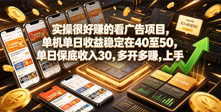 实操很好賺的看广告项目，单机单日收益稳定在40至50，单日保底收入30，多开多賺，上手就能变现【揭秘】-旺仔资源库