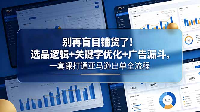 别再盲目铺货了!选品逻辑+关键字优化+广告漏斗,一套课打通亚马逊出单全流程-旺仔资源库