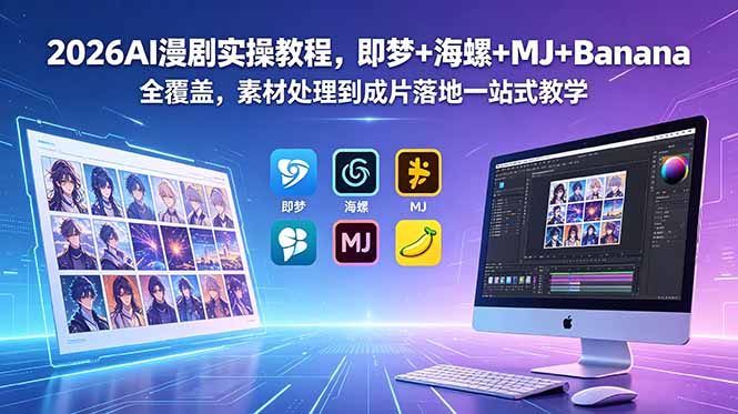 2026AI漫剧实操教程，即梦+海螺+MJ+Banana全覆盖，素材处理到成片落地一站式教学-旺仔资源库