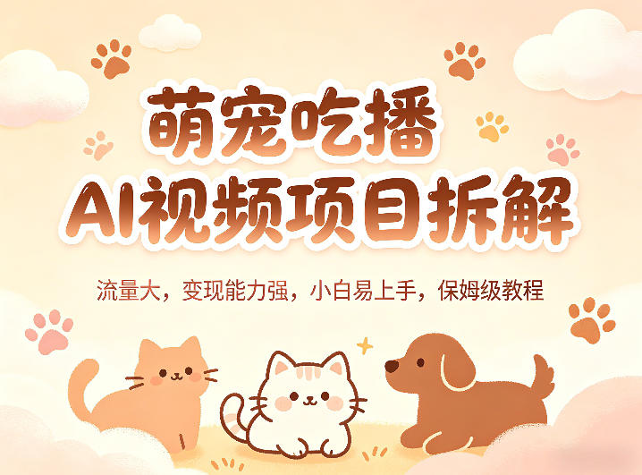 萌宠吃播AI视频项目拆解，流量大，变现能力强，小白易上手，保姆级教程-旺仔资源库