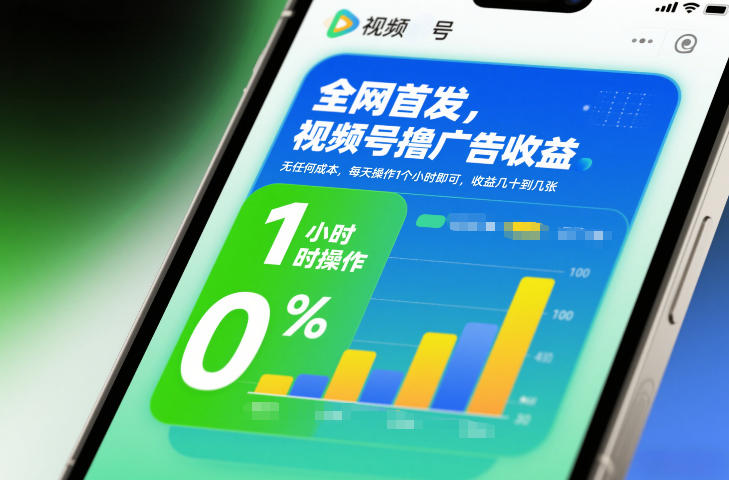 全网首发，视频号撸广告收益，无任何成本，每天操作1个小时即可，收益几十到几张-旺仔资源库