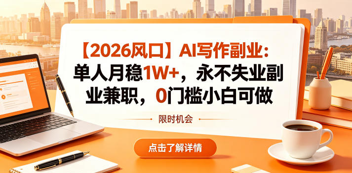 【2026风口】AI写作副业：单人月稳1W+，永不失业副业兼职，0门槛小白可做【揭秘】-旺仔资源库