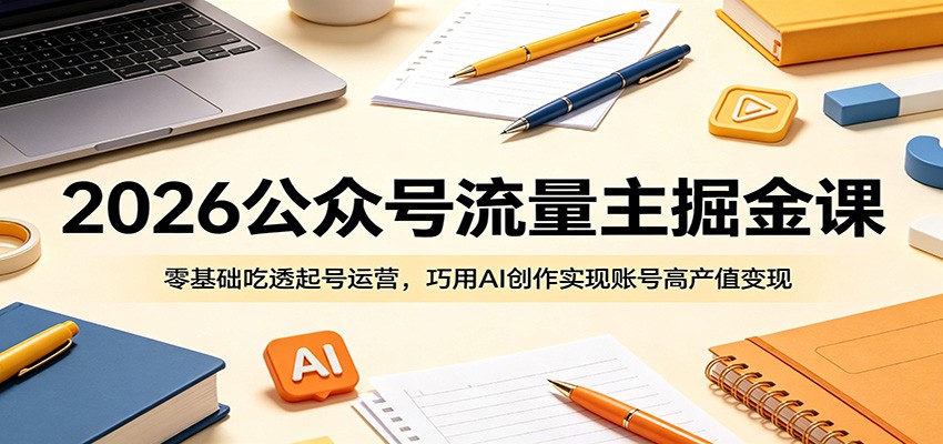 2026公众号流量主掘金课:零基础吃透起号运营,巧用AI创作实现账号高产值变现-旺仔资源库