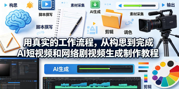 用真实的工作流程，从构思到完成AI短视频和网络剧视频生成制作教程-中英字幕-旺仔资源库