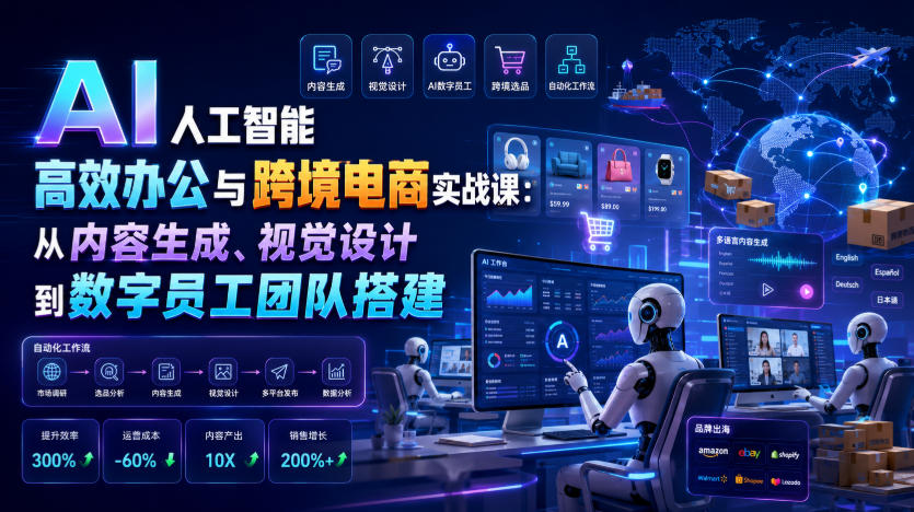 AI人工智能高效办公与跨境电商实战课:从内容生成、视觉设计到数字员工团队搭建-旺仔资源库
