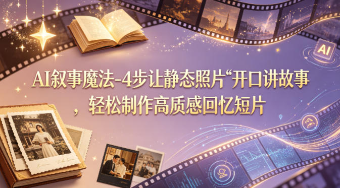 AI叙事魔法-4步让静态照片“开口讲故事”，轻松制作高质感回忆短片-旺仔资源库