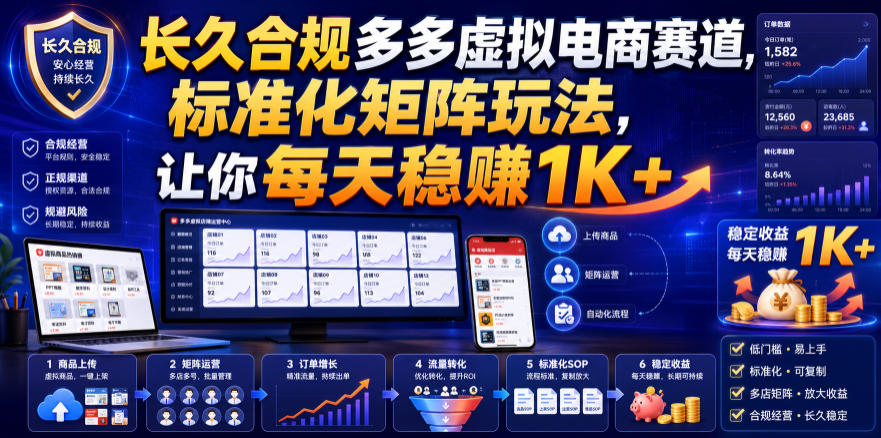长久合规多多虚拟电商赛道,标准化矩阵玩法,让你每天稳賺1K+【揭秘】-旺仔资源库