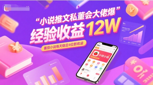 小说推文私董会大佬爆单经验分享收益12W，番茄小说每天稳定4位数收益-旺仔资源库