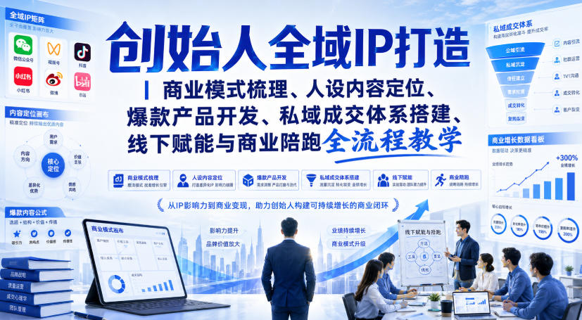 创始人全域IP打造｜商业模式梳理、人设内容定位、爆款产品开发、私域成交体系搭建、线下赋能与商业陪跑全流程教学-旺仔资源库