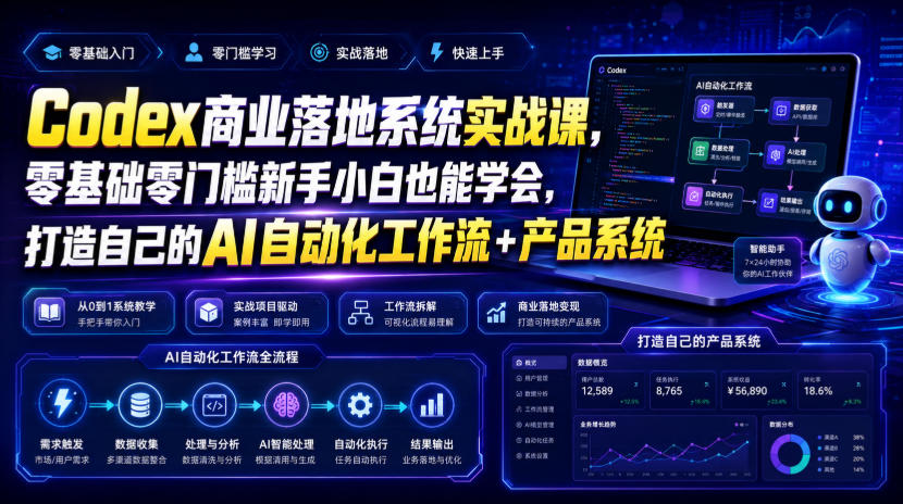 Codex商业落地系统实战课，零基础零门槛新手小白也能学会，打造自己的AI自动化工作流+产品系统(更新)-旺仔资源库