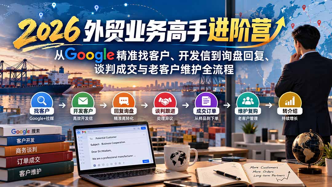 2026外贸业务高手进阶营:从Google精准找客户、开发信到询盘回复、谈判成交与老客户维护全流程-旺仔资源库