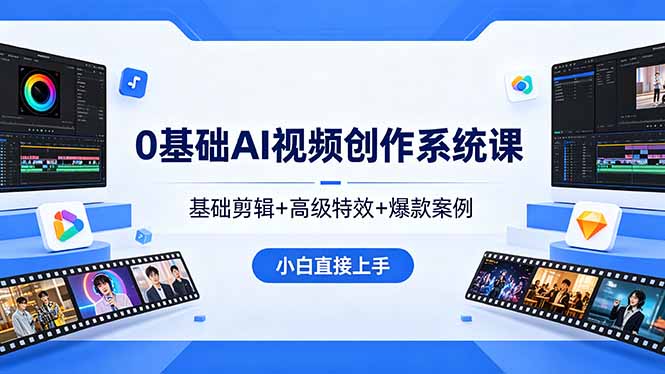 0基础AI视频创作系统课，基础剪辑+高级特效+爆款案例，小白直接上手-旺仔资源库