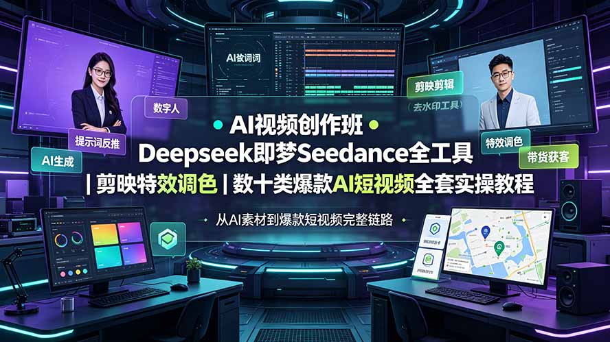 AI视频创作班◆Deepseek即梦Seedance全工具|剪映特效调色|数十类爆款AI短视频全套实操教程-旺仔资源库