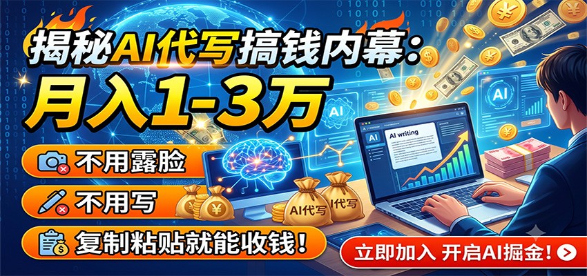 揭秘AI代写搞钱内幕:月入1-3万,不用露脸不用写,复制粘贴就能收钱!-旺仔资源库