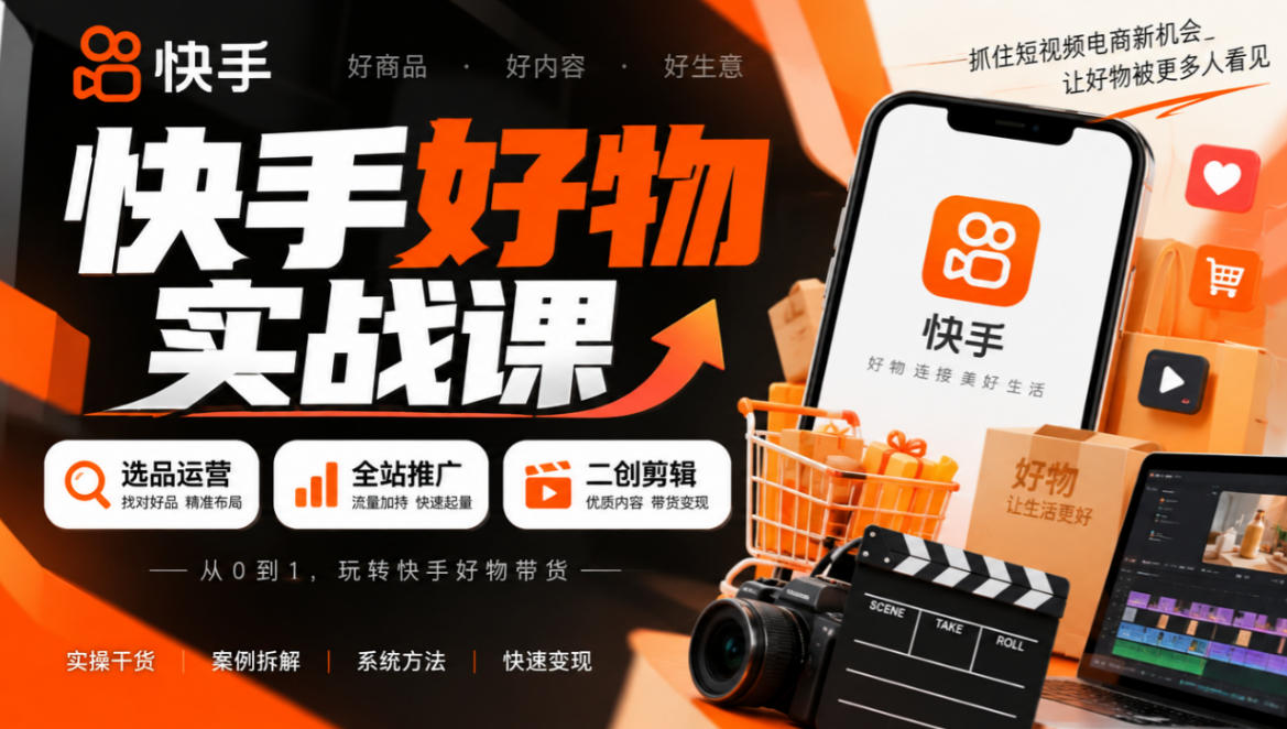 快手好物实战课|选品运营+全站推广+二创剪辑带货变现-旺仔资源库