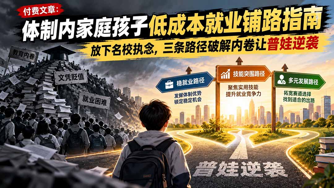 付费文章：体制内家庭孩子低成本就业铺路指南，放下名校执念，三条路径破解内卷让普娃逆袭-旺仔资源库