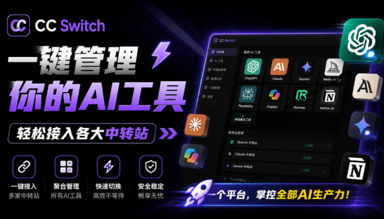 一键给Chatgpt、Codex、Claude接入地第三方中转站，CC Switch统一管理你的AI编程工具工作流-旺仔资源库