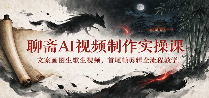 聊斋AI视频制作实操课:文案画图生歌生视频,首尾帧剪辑全流程教学-旺仔资源库