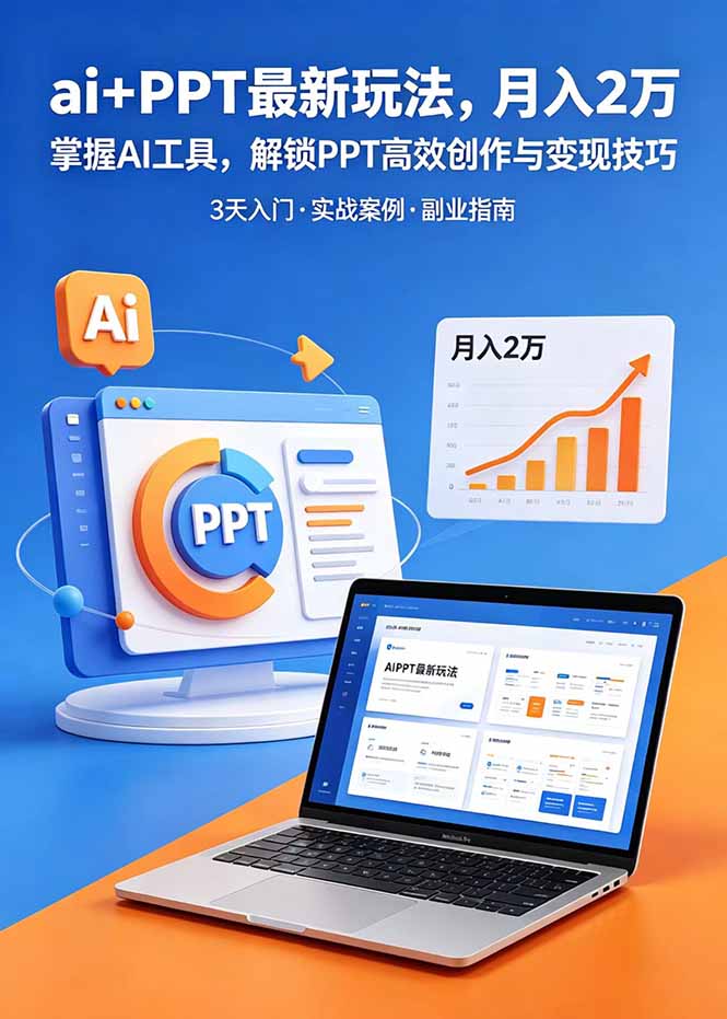 ai+PPT最新玩法,月入2万掌握AI工具,解锁PPT高效创作与变现技巧3天入门,实战案例·副业指南-旺仔资源库