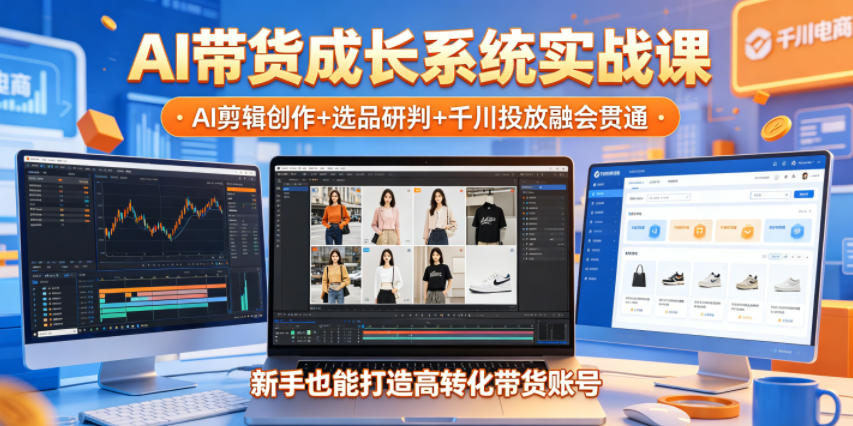 AI带货成长系统实战课，AI剪辑创作+选品研判+千川投放融会贯通，新手也能打造高转化带货账号(更新2026年)-旺仔资源库