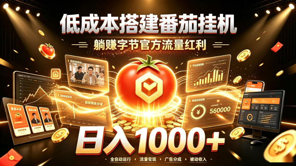 低成本搭建番茄挂G，躺賺字节官方流量红利，日入1k+，全程傻瓜式落地【揭秘】-旺仔资源库