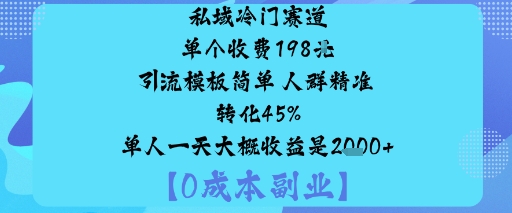 私域冷门赛道:单个收费198米引流模板简单人群精准转化45%单人一天大概收益是1k+-旺仔资源库