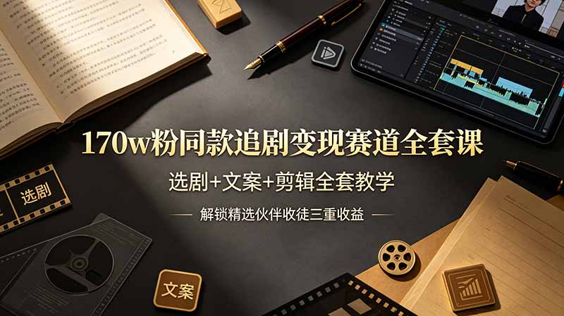 170w粉博主同款追剧变现赛道全套课，选剧+文案+剪辑全套教学，解锁精选伙伴收徒三重收益-旺仔资源库