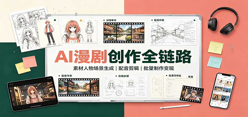 AI漫剧创作全链路：素材人物场景生成，配音剪辑，批量制作变现-旺仔资源库