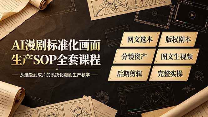 AI漫剧标准化画面生产SOP全套课程,网文选本版权剧本分镜资产全覆盖,图文生视频后期剪辑完整实操教学-旺仔资源库
