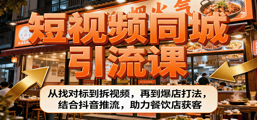短视频同城引流课：从找对标到拆视频，再到爆店打法，结合抖音推流，助力餐饮店获客-旺仔资源库