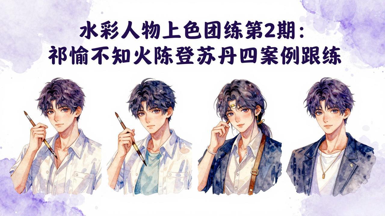 水彩人物上色团练第2期：祁煜不知火陈登苏丹四案例跟练，手把手提升绘画能力-旺仔资源库