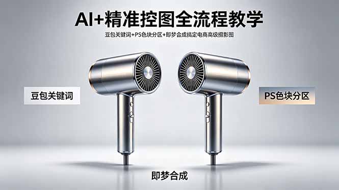 AI+精准控图全流程教学 豆包关键词+PS色块分区+即梦合成搞定电商高级摄影图-旺仔资源库