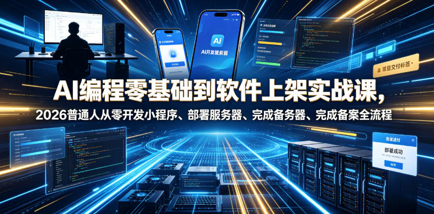 AI编程零基础到软件上架实战课，2026普通人从零开发小程序、部署服务器、完成备案全流程项目落地教程-旺仔资源库