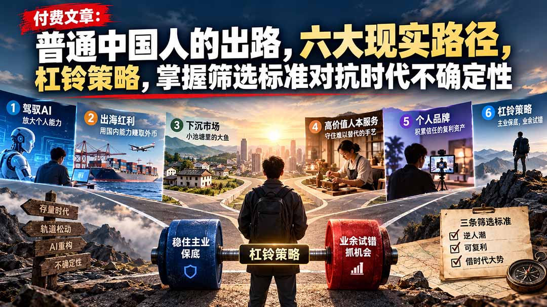 付费文章：普通中国人的出路，六大现实路径，杠铃策略，掌握筛选标准对抗时代不确定性-旺仔资源库