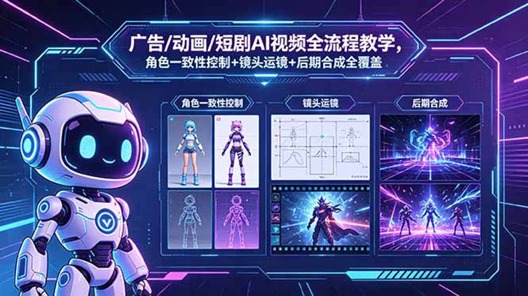 广告/动画/短剧AI视频全流程教学，角色一致性控制+镜头运镜+后期合成全覆盖-旺仔资源库