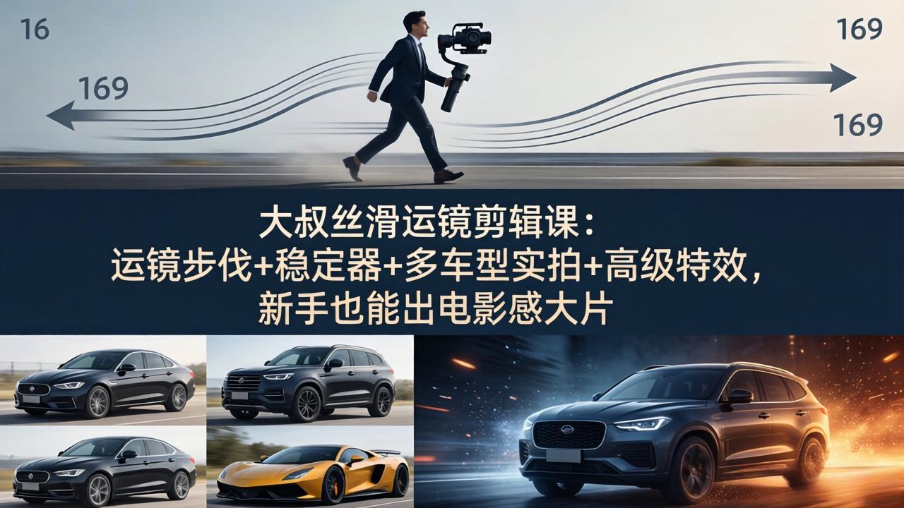 大叔丝滑运镜剪辑课:运镜步伐+稳定器+多车型实拍+高级特效,新手也能出电影感大片-旺仔资源库