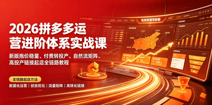 2026拼多多运营进阶体系实战课|新版拖价稳量、付费转投产、自然流矩阵、高投产链接起店全链路教程-旺仔资源库