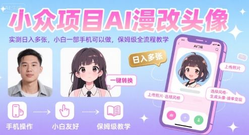 小众项目AI漫改头像，实测日入多张，小白一部手机可以做，保姆级全流程教学-旺仔资源库