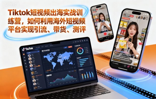 Tiktok短视频出海实战训练营，如何利用海外短视频平台实现引流、带货、测评-旺仔资源库