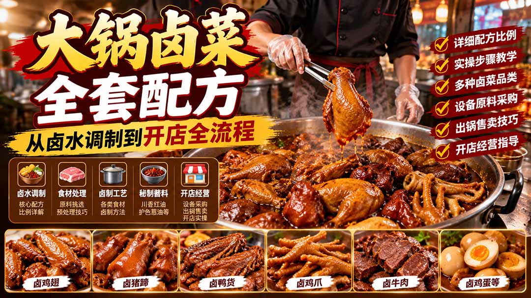 大锅卤菜全套配方，从卤水调制到开店全流程，感觉学会了去摆摊也不错-旺仔资源库