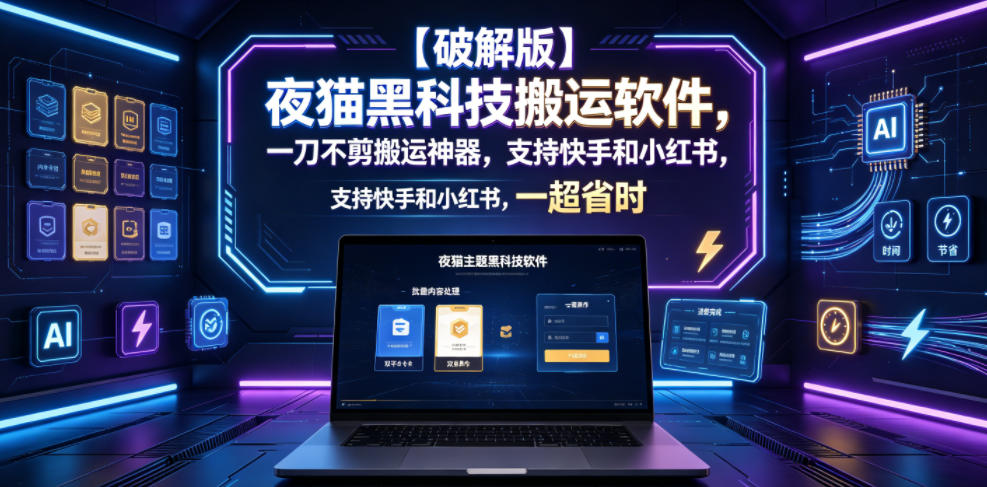 【破解版】夜猫黑科技搬运软件,一刀不剪搬运神器,支持快手和小红书,一键搬运超省时!-旺仔资源库