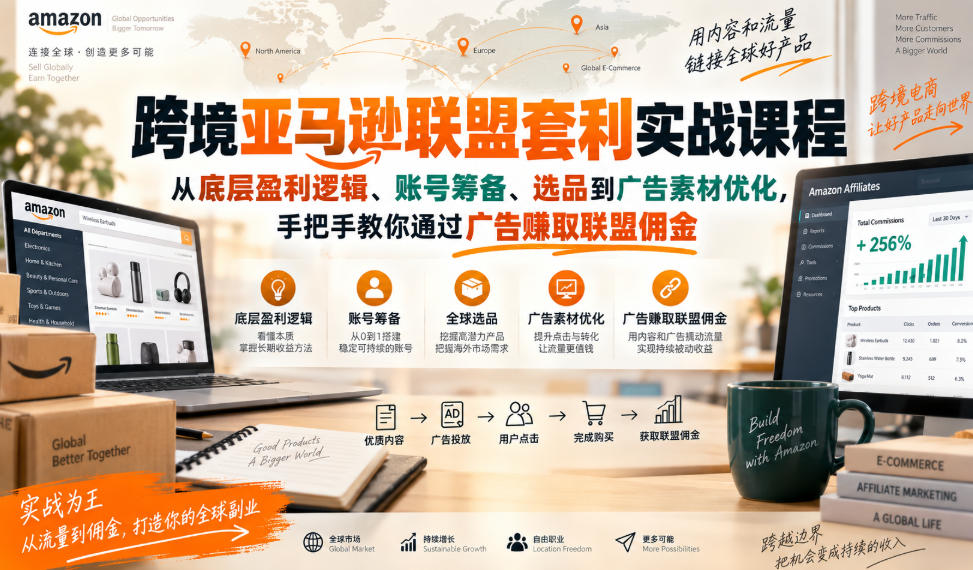 跨境亚马逊联盟套利实战课程，从底层盈利逻辑、账号筹备、选品到广告素材优化，手把手教你通过广告賺取联盟佣金-旺仔资源库