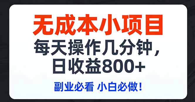 无成本小项目,每天操作几分钟,日收益800+ 副业必看 小白必做！-旺仔资源库
