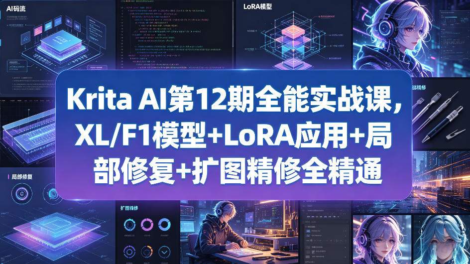 Krita AI第12期全能实战课，XL/F1模型+LoRA应用+局部修复+扩图精修全精通-旺仔资源库