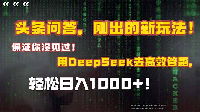 头条问答，刚出的新玩法！保证你没见过！结合Deepseek高效答题，轻松日…-旺仔资源库