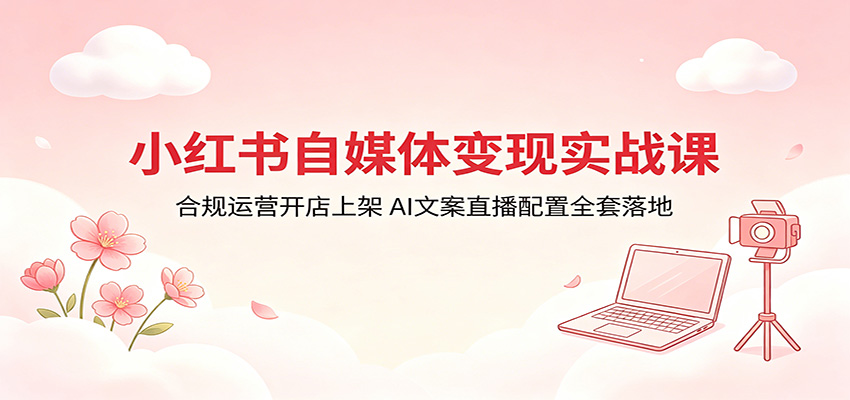 小红书自媒体变现实战课：合规运营开店上架，AI文案直播配置全套落地-旺仔资源库
