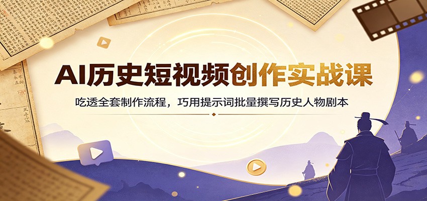 AI历史短视频创作实战课：吃透全套制作流程，巧用提示词批量撰写历史人物剧本-旺仔资源库