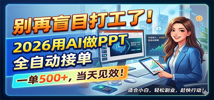 别再盲目打工了!2026用AI做PPT全自动接单,一单5张+,当天见效!-旺仔资源库
